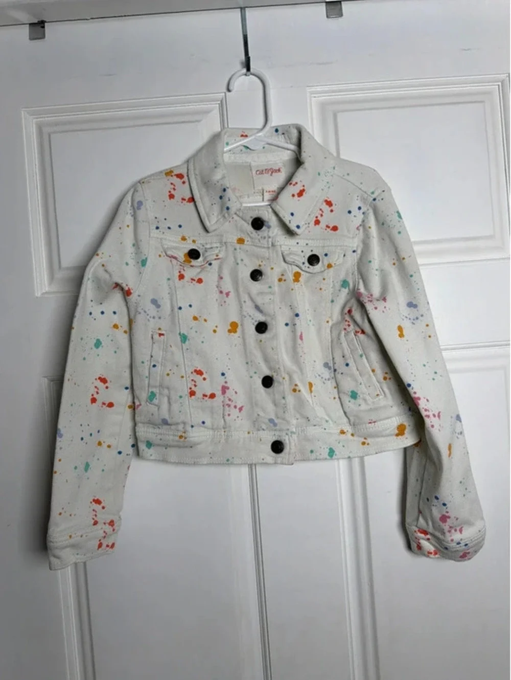 Girls White Denim Paint Splatter Snap Jacket Jean 6x